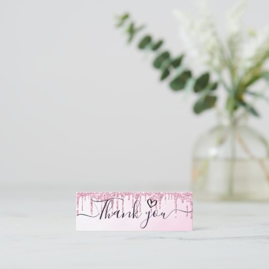 Carte De Visite Mini merci script rose parties scintillant insert busin (Debout devant)