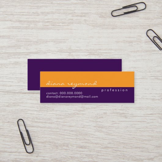 Carte De Visite Mini Mi-violet mi-orange simple et moderne (Devant/Arrière en situation)