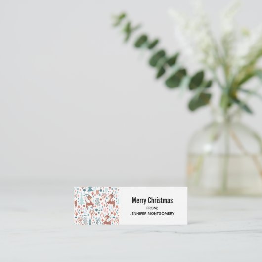 Carte De Visite Mini Mignonne cerf en Forêt Whimsical Noël Motif (Debout devant)