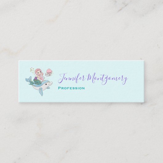 Carte De Visite Mini Mignonne sirène chevauchant un dauphin sous la mer (Devant)