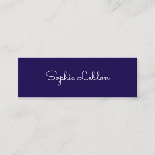 Carte De Visite Mini Mini Élégant Simple Nom de script Bleu foncé (Devant)