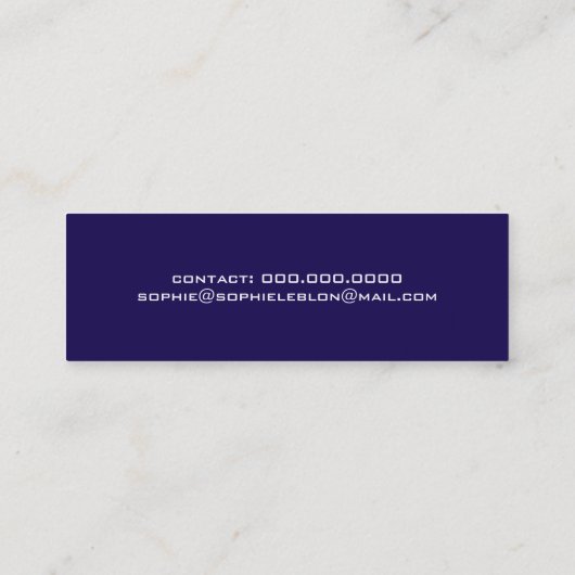 Carte De Visite Mini Mini Élégant Simple Nom de script Bleu foncé (Dos)