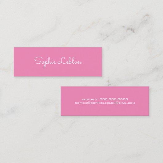 Carte De Visite Mini Mini Élégant Simple Nom de script PINK (Devant / Derrière)