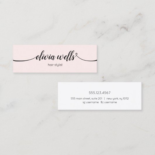 Carte De Visite Mini Mini Mini Mini Entreprise Script à signature rose  (Devant / Derrière)