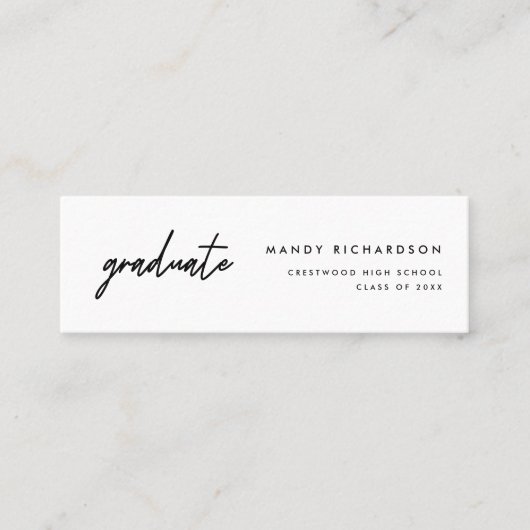 Carte De Visite Mini Minimal Black & White Graduation Name Card Insert (Devant)