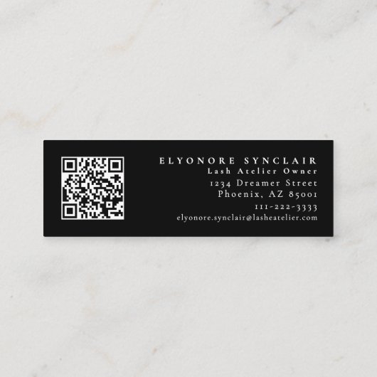 Carte De Visite Mini Minimal Black White Script Lash Logo Qr Code (Dos)