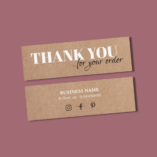 Carte De Visite Mini Minimaliste Élégant imprimé Kraft Merci blanc