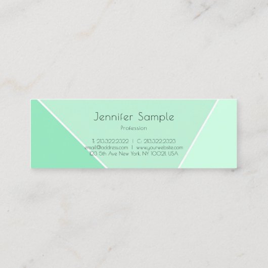 Carte De Visite Mini Mint Green Moderne Design simple Modèle élégant (Dos)