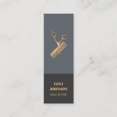 Carte De Visite Mini Modèle élégant moderne Faux foncé ciseaux or peign (Devant)