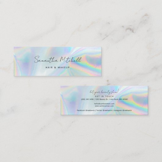 Carte De Visite Mini Modern Beautician Makeup Stylist Holographic (Devant / Derrière)
