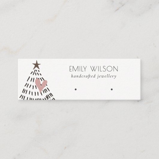 Carte De Visite Mini Modern Scandi Christmas Tree Heart Earring Logo (Devant)