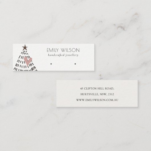 Carte De Visite Mini Modern Scandi Christmas Tree Heart Earring Logo (Devant / Derrière)