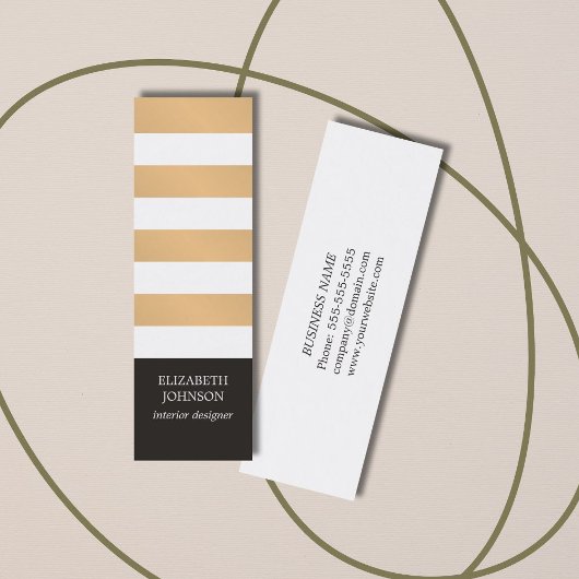 Carte De Visite Mini Moderne Black Faux Gold Strited Designer d'intérie