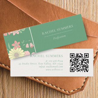 Carte De Visite Mini Moderne Boho Floral coloré QR