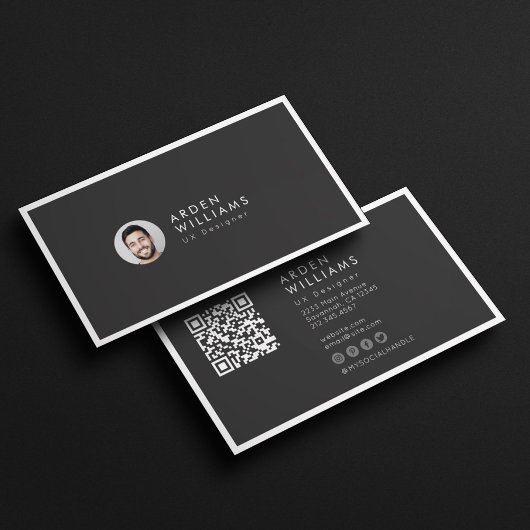Carte De Visite Mini moderne Code QR professionnel simple Photo