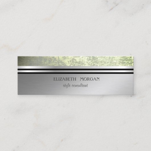 Carte De Visite Mini Moderne Elégant professionnel Silver Stripe Vert (Devant)