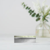 Carte De Visite Mini Moderne Elégant professionnel Silver Stripe Vert (Debout devant)