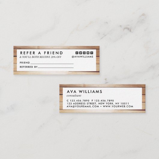 Carte De Visite Mini Moderne Luxe Bois Propre Disposition Référence (Devant / Derrière)