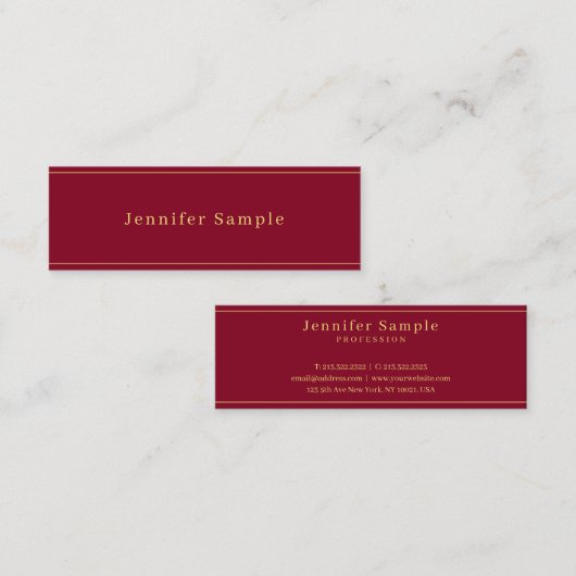 Carte De Visite Mini Moderne modèle simple rouge bordeaux or texte (Devant / Derrière)