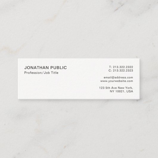 Carte De Visite Mini Moderne Professionnel Élégant Blanc Simple Plain (Devant)
