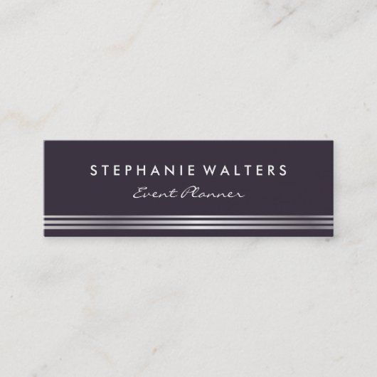 Carte De Visite Mini Moderne simple Métallurgique argent et violet (Devant)