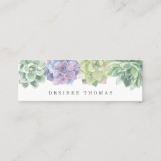 Carte De Visite Mini Moderne tendance vert pourpre Aquarelle Succulents