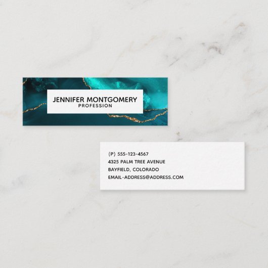 Carte De Visite Mini Moderne Turquoise & Or Agate Pierre Conception abs (Devant / Derrière)
