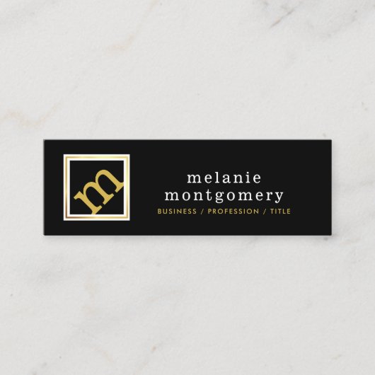 Carte De Visite Mini Monogramme à ligne moderne, noir et or modifiable (Devant)