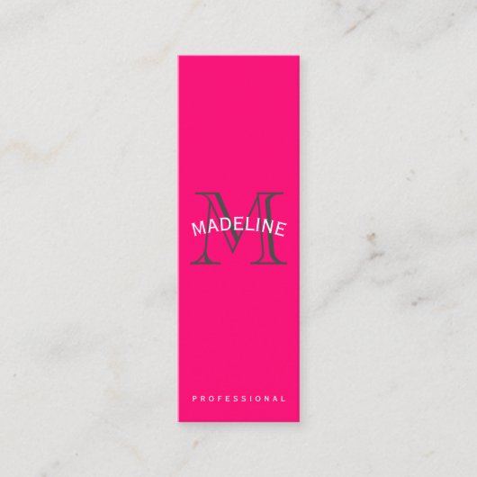 Carte De Visite Mini Monogramme classique rose chaud avec texte en arc (Devant)