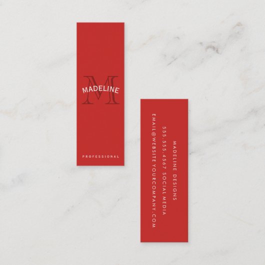 Carte De Visite Mini Monogramme classique rouge avec texte arc (Devant / Derrière)