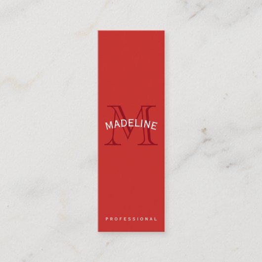 Carte De Visite Mini Monogramme classique rouge avec texte arc (Devant)