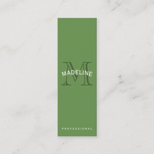 Carte De Visite Mini Monogramme classique vert avec texte en arc (Devant)