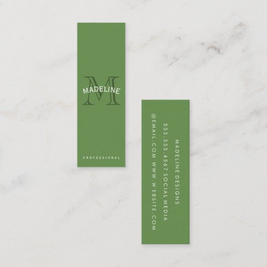 Carte De Visite Mini Monogramme classique vert avec texte en arc (Devant / Derrière)