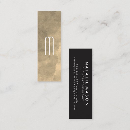 Carte De Visite Mini Monogramme d'aquarelle Sepia (Devant / Derrière)