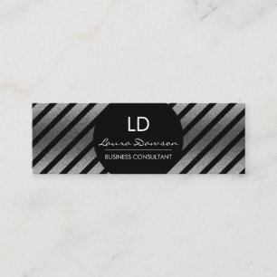 Carte De Visite Mini Monogramme de flamme d'argent Cercle et rayures