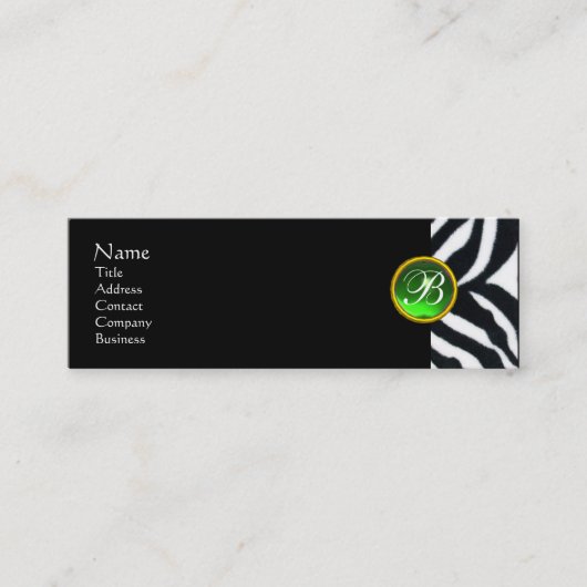 CARTE DE VISITE MINI MONOGRAMME DE FOURRURE ZEBRA BLANC VERT EMERALD (Devant)