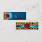 Carte De Visite Mini MONOGRAMME DE PARCHEMENT DE SCEAU CIRE bleu (Devant / Derrière)