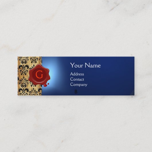 Carte De Visite Mini MONOGRAMME DE PARCHEMENT DE SCEAU CIRE bleu (Devant)
