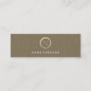 Carte De Visite Mini Monogramme d'or élégant en lin classique Brown m