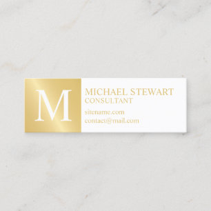Carte De Visite Mini Monogramme élegant blanc et or