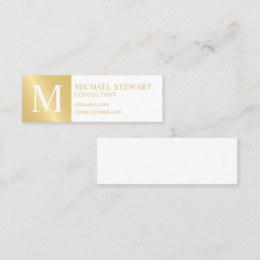 Carte De Visite Mini Monogramme élegant blanc et or (Devant / Derrière)