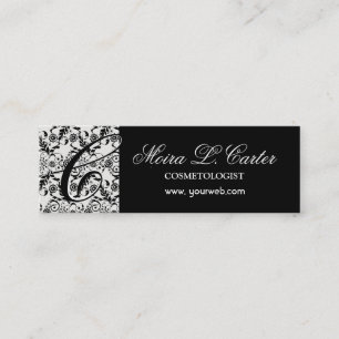 Carte De Visite Mini Monogramme élegant floral Dentelle noire damasque