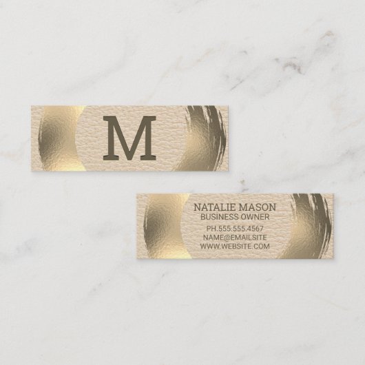 Carte De Visite Mini Monogramme Luxe | Or brossé (Devant / Derrière)