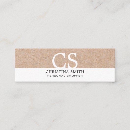 Carte De Visite Mini Monogramme moderne Kraft Imprimé blanc pur (Devant)