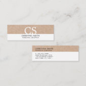 Carte De Visite Mini Monogramme moderne Kraft Imprimé blanc pur (Devant / Derrière)