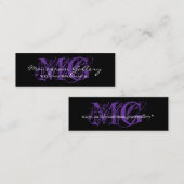 Carte De Visite Mini Monogramme pourpre noir personnalisable (Devant / Derrière)
