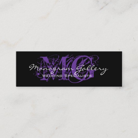 Carte De Visite Mini Monogramme pourpre noir personnalisable (Devant)