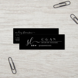 Carte De Visite Mini Monogramme professionnel chic noir et blanc petit