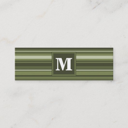 Carte De Visite Mini Monogramme rayures vert olive (Devant)