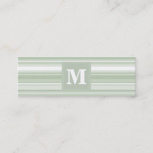 Carte De Visite Mini Monogramme rayures vert pâle (Devant)